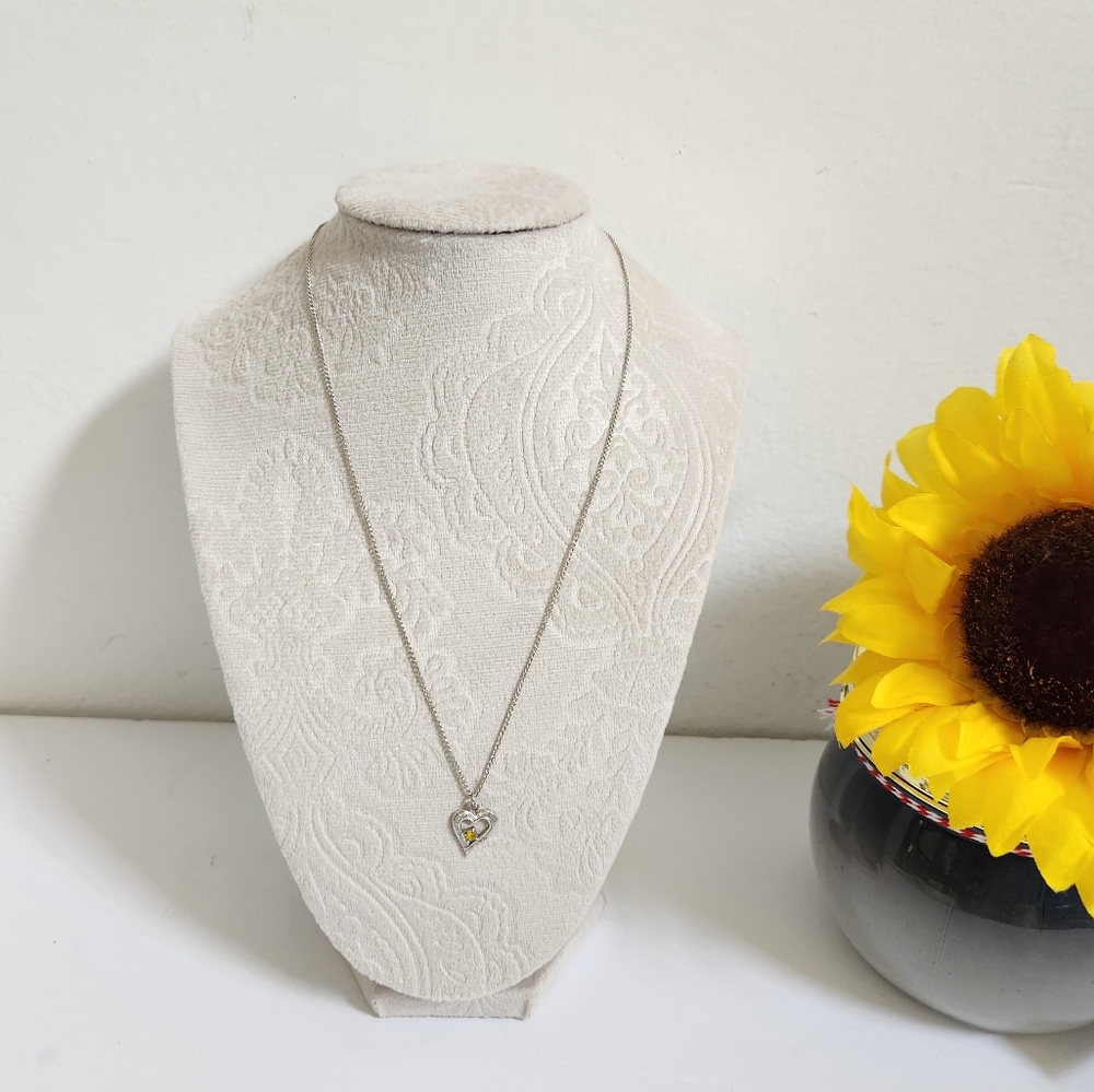 Sterling Silver Hear with Crystal Necklace